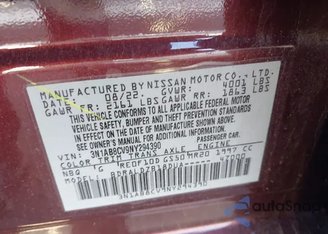 2022 Nissan Sentra Sv Xtronic Cvt z USA, uszkodzony, nr VIN 3N1AB8CV9NY294390